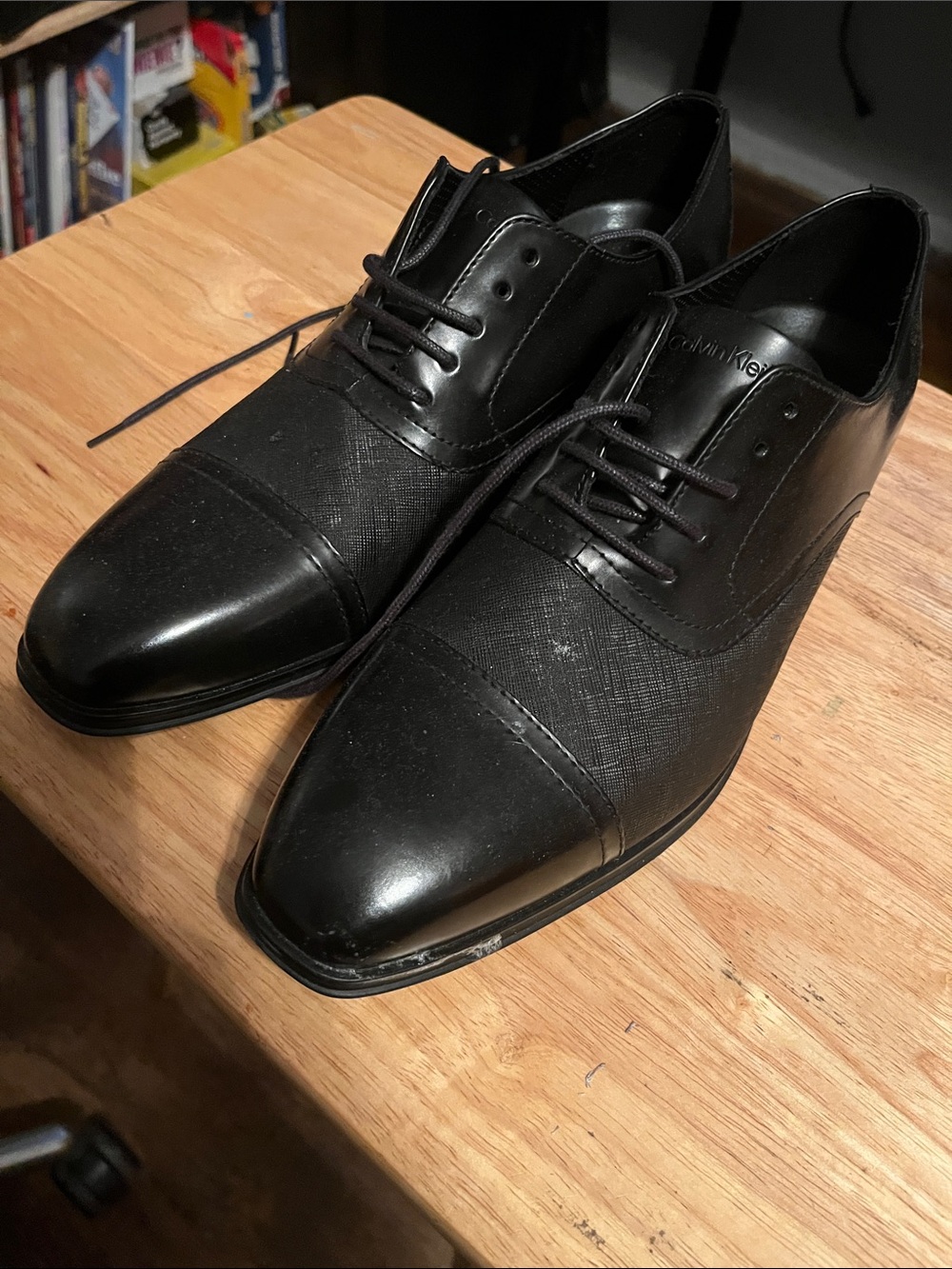 Calvin Klein Black Leather Cap-Toe Derby Shoes